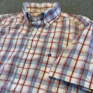 Southern Marsh Shirt Mens Large Red‎ Blue Plaid Short Sleeve Button Up Preppy